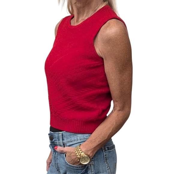 Vintage St. John Sport by Marie Gray Red Sleeveless Knit Sweater Vest M - Picture 9 of 12